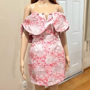 PrettyLittleThing Pink V Bar Jacquard Bodycon Dress